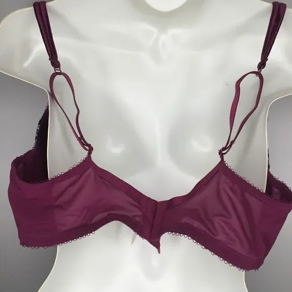 CaciqueWomen's Maroon/Burgundy Embroidered Lace Lined Padded Bra Size 40DD - Picture 10 of 12